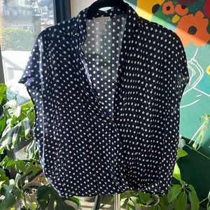 Leith navy blue polka dot blouse
